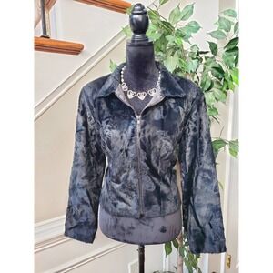 Monika Turtle Studio Black Faux Fur Long Sleeve Casual Front Zip Jacket Large